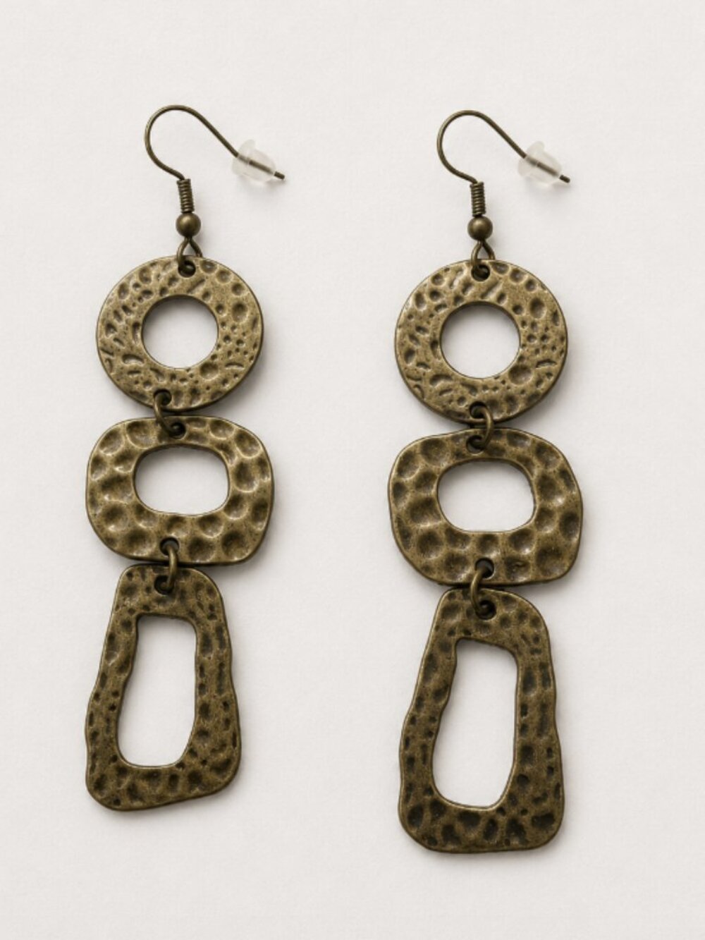 Brass Hammered Geometric Dangle Earrings